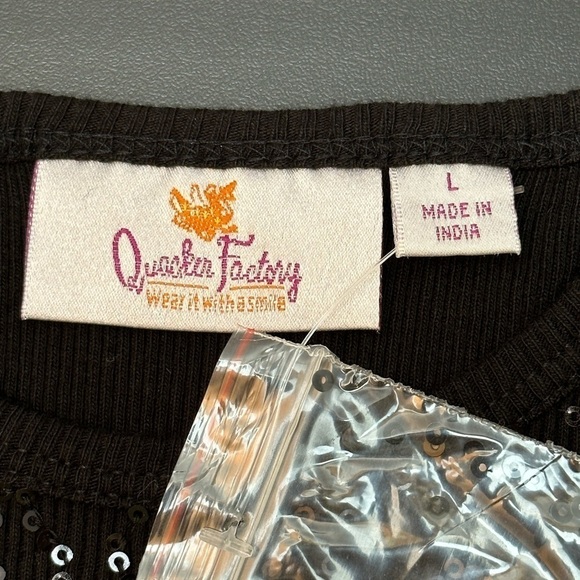 Quacker Factory Black Gradient Sequins 3/4 Sleeve Top Size Large Crew Neckline - Picture 4 of 10